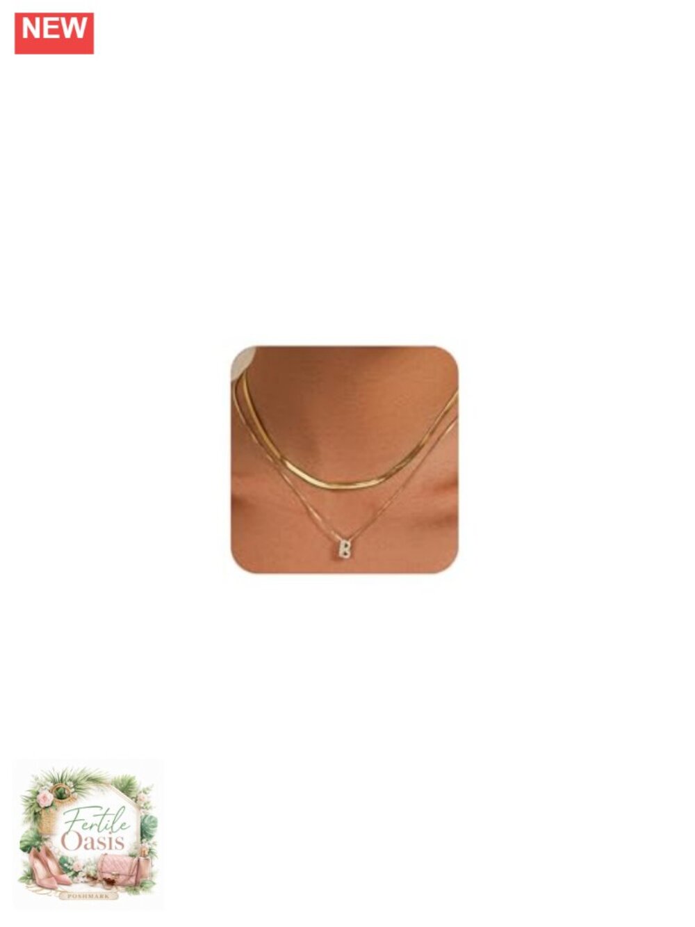 14k Gold Plated Zircon Initial Necklace Layered Herringbone Hypoallergenic